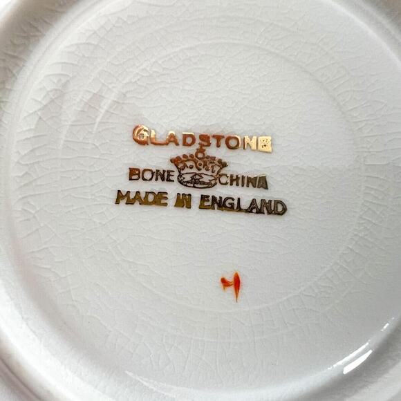 Gladstone Bone China Cup Saucer England Persimmon Fruit Scalloped Rim Gilded - Picture 9 of 14